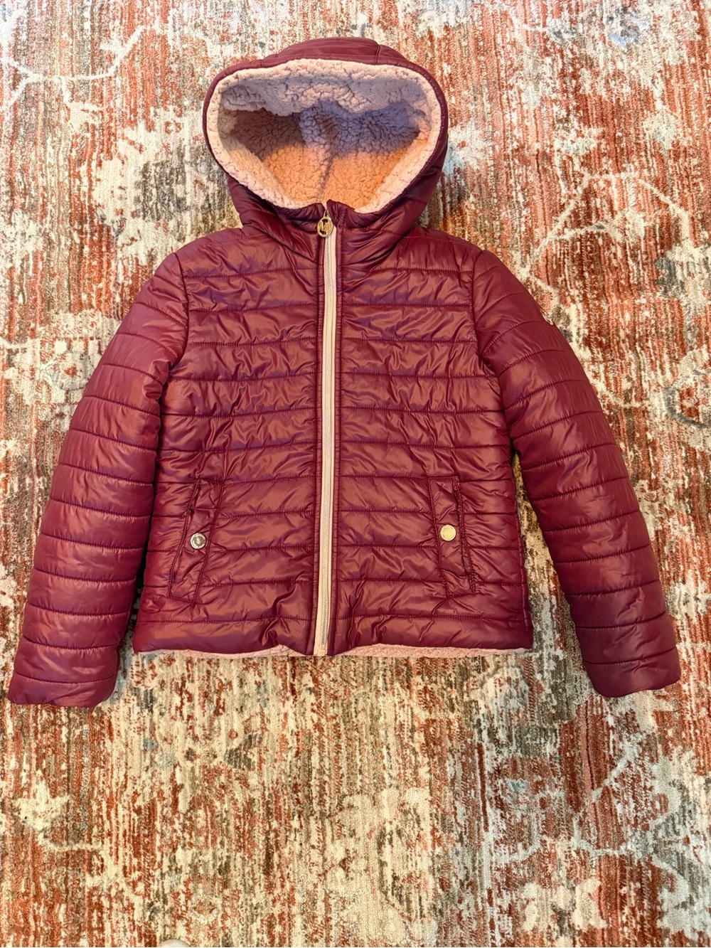 Michael Kors Girls' Quilted Hooded Puffer Jacket - Wine
